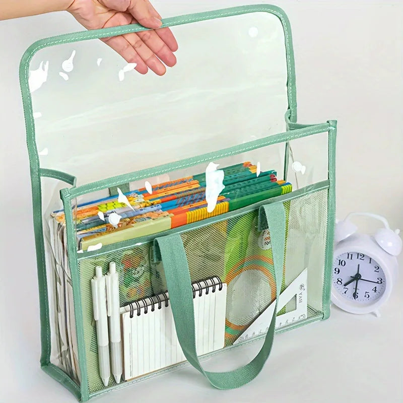 Clear PVC Handheld Document Tote Bag, Portable Transparent Stationery Storage Hand Bag for School Office