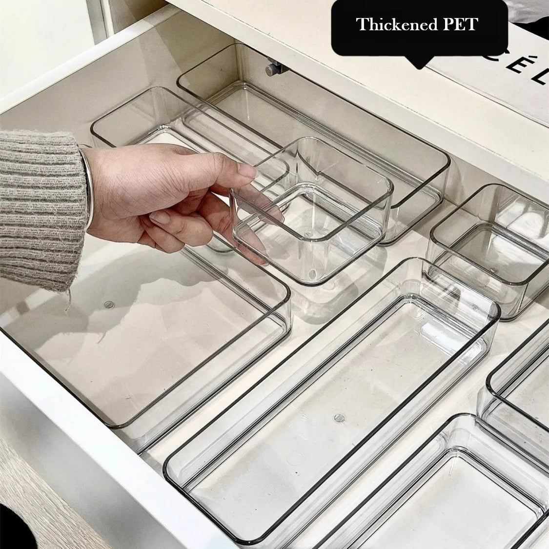 Clear Plastic Drawer Organizers Set Versatile Bathroom and Vanity Drawer Organizer Trays Storage Bins for Makeup Kitchen Gadgets