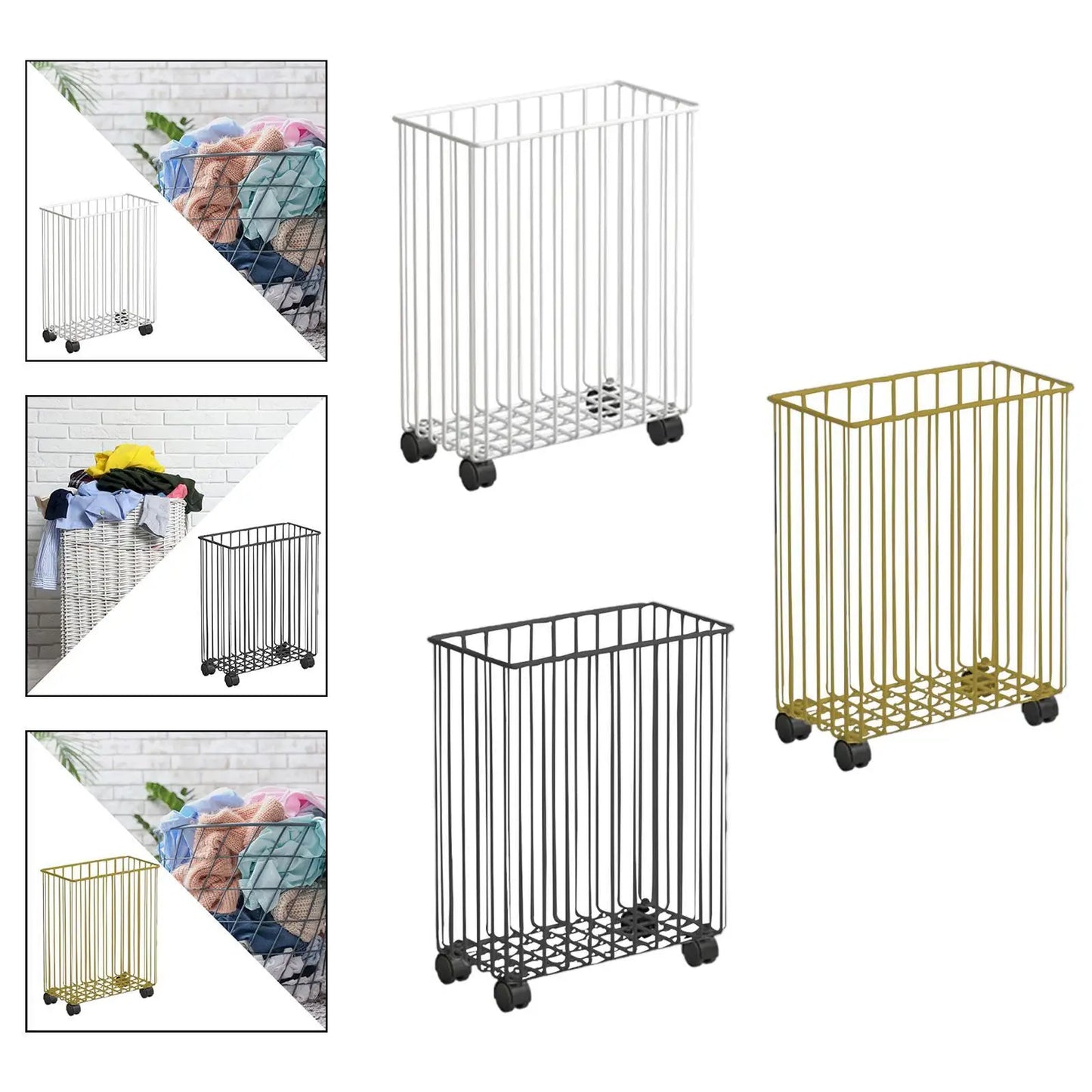 Dirty Laundry Hamper Large Capacity Rolling Slim Laundry Basket for Badminton Racket Yoga Strap Resistance Bands Foam Roller