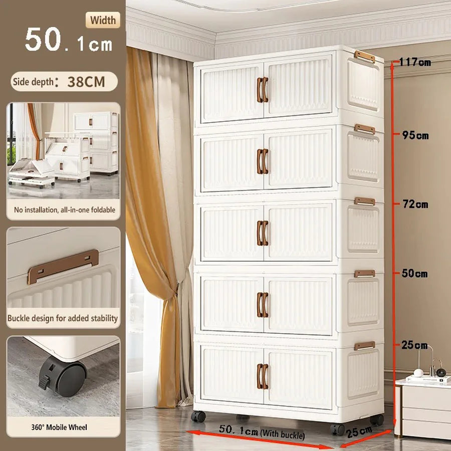 Foldable Plastic Storage Cabinet for Kids Bedroom No-Install Home Organizer for Toys And Clothes - Compact Space-Saving Solution