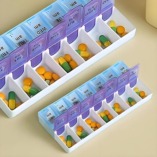 7-Day Pill Organizer with 14 Compartments – AM/PM Travel Medicine Box