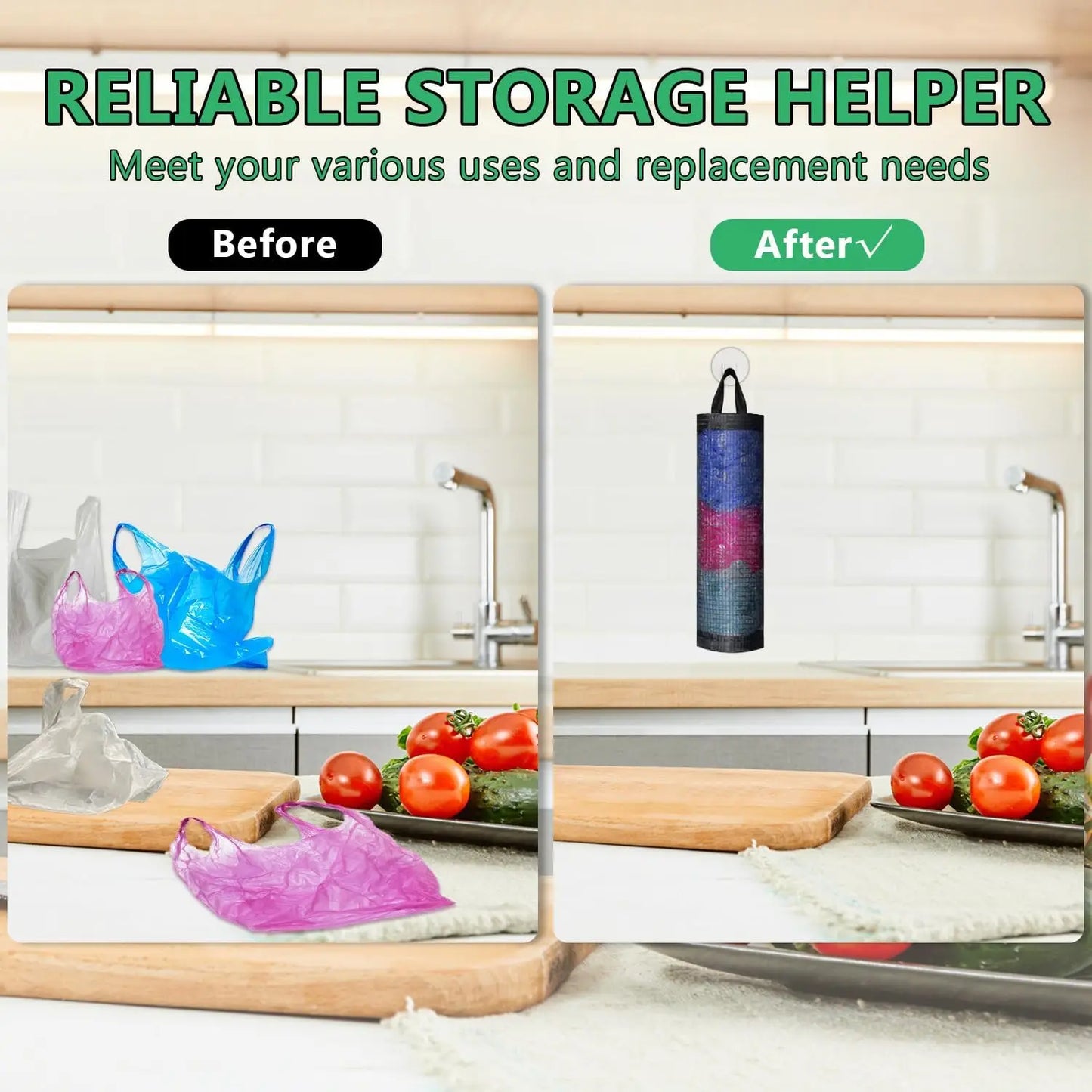 Hanging Mesh Storage Bag Wall Mounted Organizer for Grocery Bags Shoe Covers Reusable Nylon Net Pocket