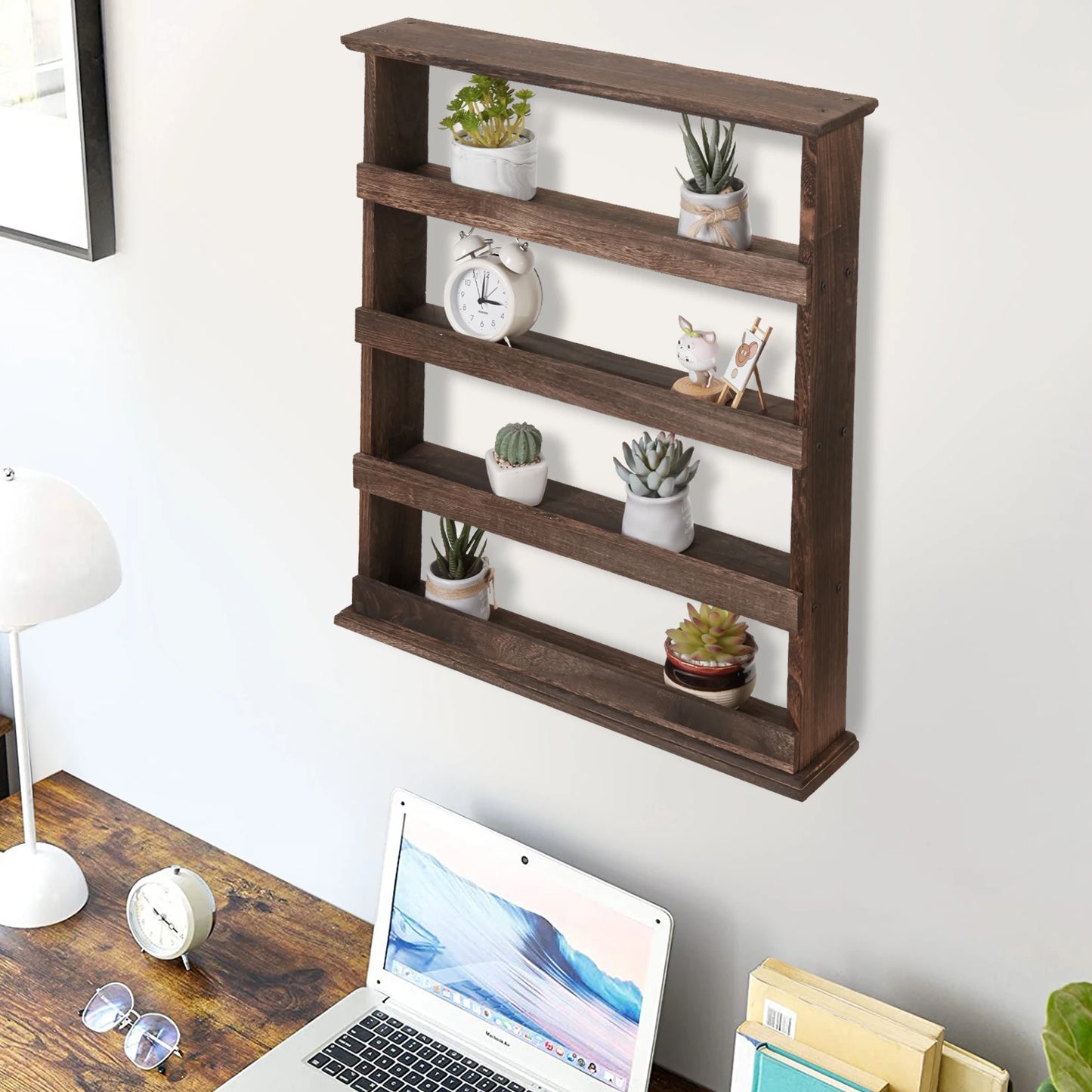 Floating Kitchen Shelf Wall Mounted Wooden Wall Shelf 4 Tier Spice Rack Flamed Organizer