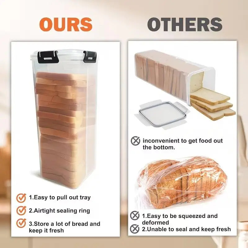 Drawer Type Bread Storage Box Toast Dispenser Case Sealed Moisture-Proof Loaf Holder Kitchen Organizer Large Capacity Bin Clear