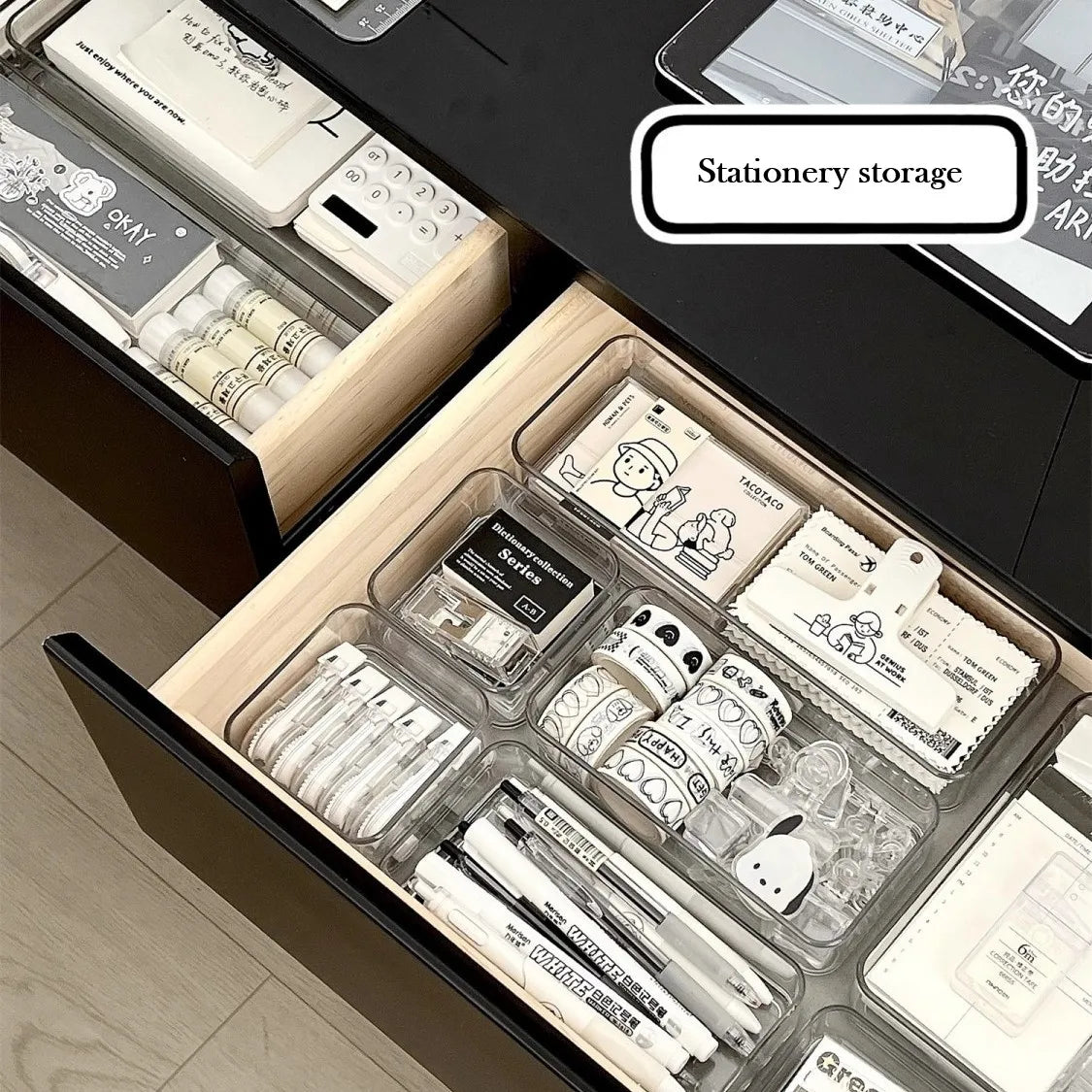 Clear Plastic Drawer Organizers Set Versatile Bathroom and Vanity Drawer Organizer Trays Storage Bins for Makeup Kitchen Gadgets