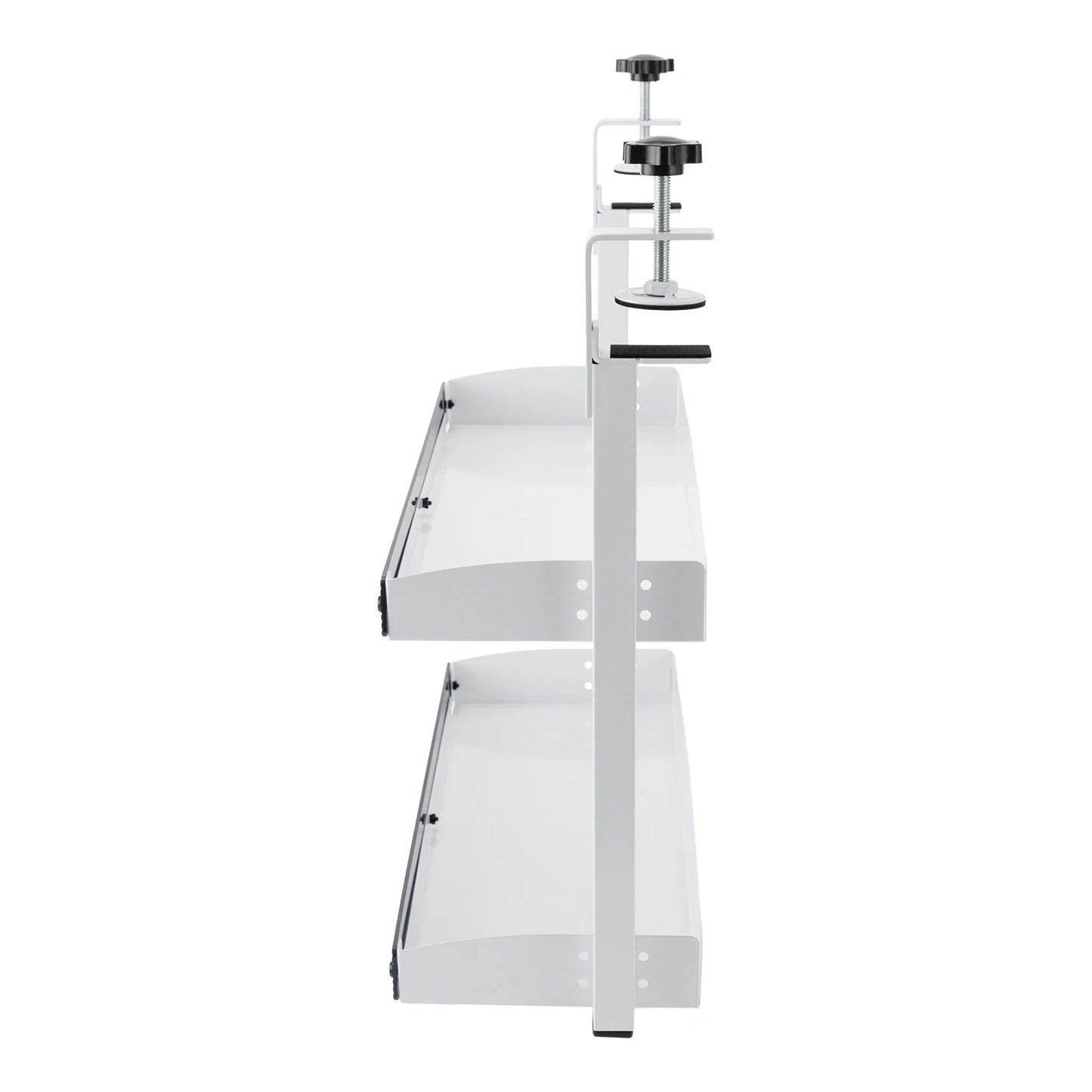 Clamp-on Desk Shelf, 2-Tier, Above or Under Table Corner Shelves Metal Organizer, White
