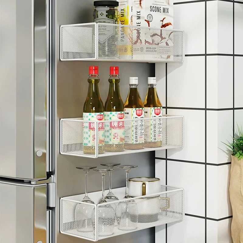 Storage Hanging Basket Magnetic Spice Rack for Refrigerator Hanging Shelf Wall Mount Kitchen Gadgets Shelves Magnet Organization