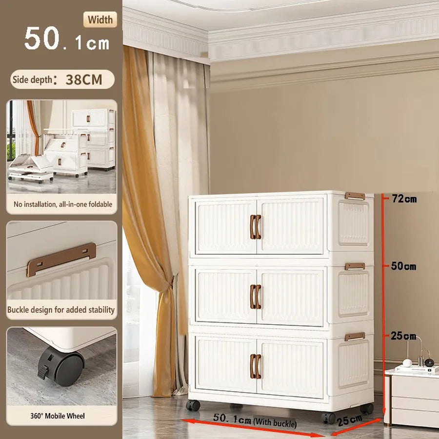 Foldable Plastic Storage Cabinet for Kids Bedroom No-Install Home Organizer for Toys And Clothes - Compact Space-Saving Solution