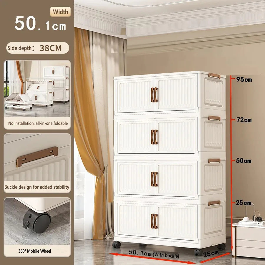Foldable Plastic Storage Cabinet for Kids Bedroom No-Install Home Organizer for Toys And Clothes - Compact Space-Saving Solution