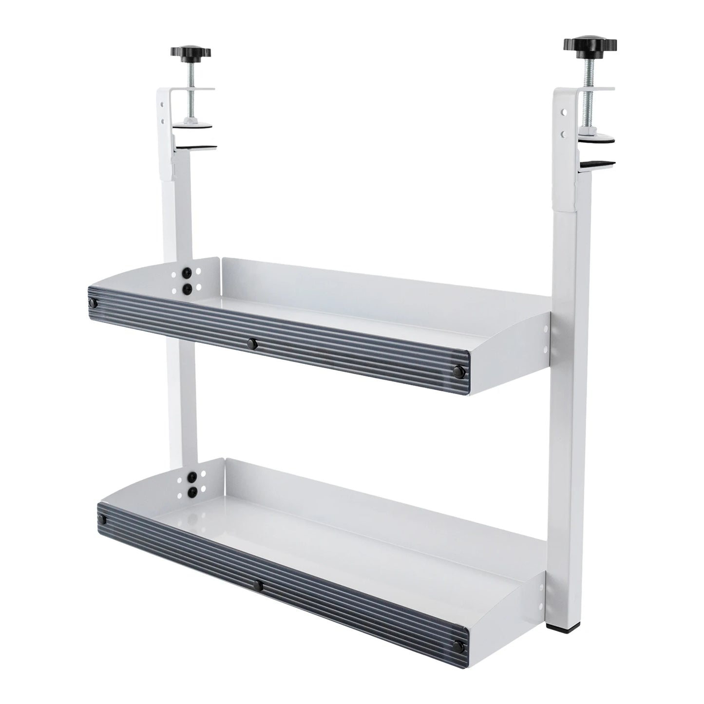 Clamp-on Desk Shelf, 2-Tier, Above or Under Table Corner Shelves Metal Organizer, White