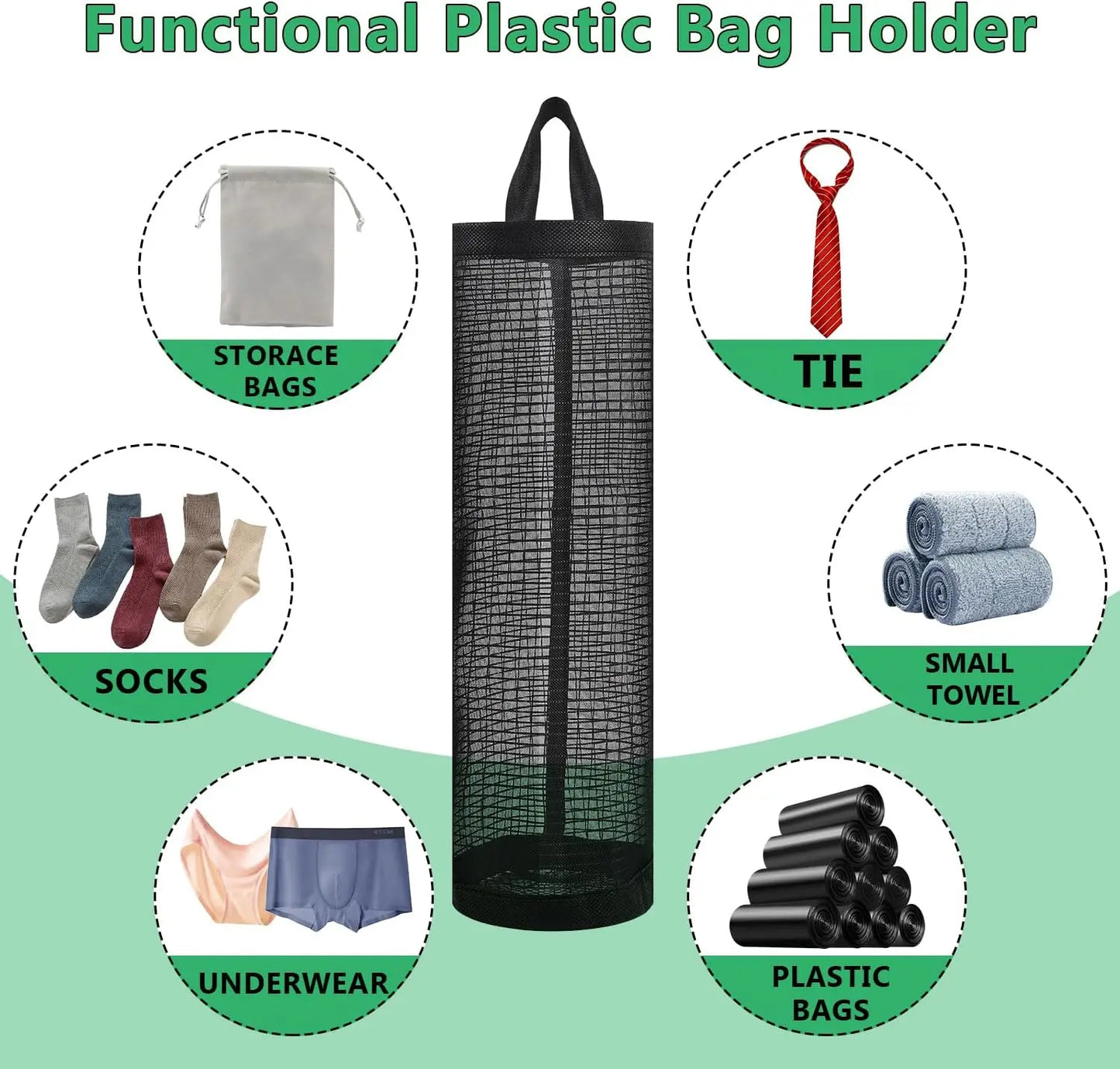 Hanging Mesh Storage Bag Wall Mounted Organizer for Grocery Bags Shoe Covers Reusable Nylon Net Pocket