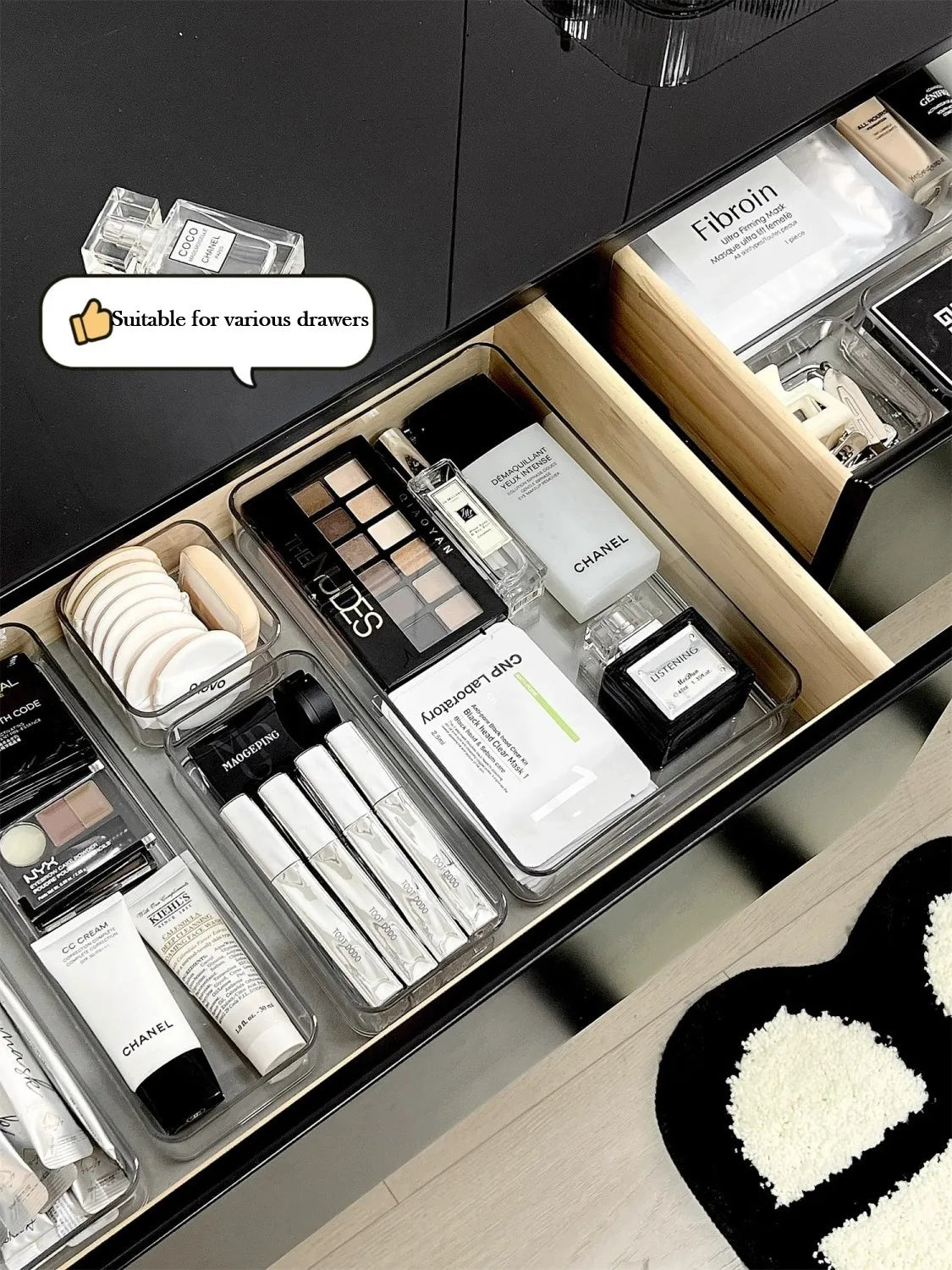 Clear Plastic Drawer Organizers Set Versatile Bathroom and Vanity Drawer Organizer Trays Storage Bins for Makeup Kitchen Gadgets