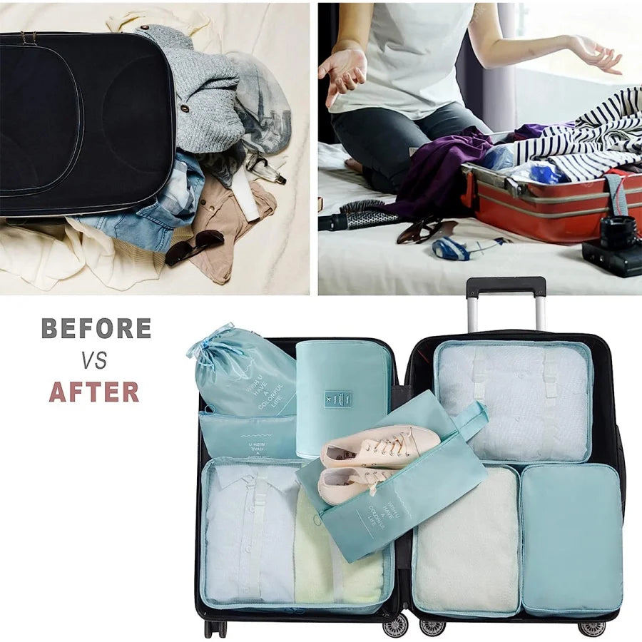 7/8/9Pcs Set Travel Organizer Storage Bags Suitcase Packing Cubes Set Cases Portable Luggage Clothes Shoe Tidy Pouch Folding