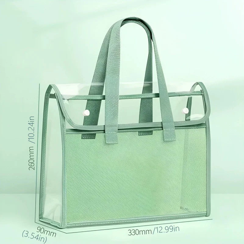 Clear PVC Handheld Document Tote Bag, Portable Transparent Stationery Storage Hand Bag for School Office