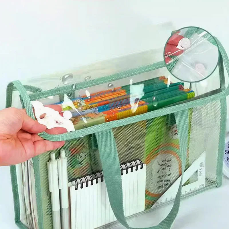 Clear PVC Handheld Document Tote Bag, Portable Transparent Stationery Storage Hand Bag for School Office