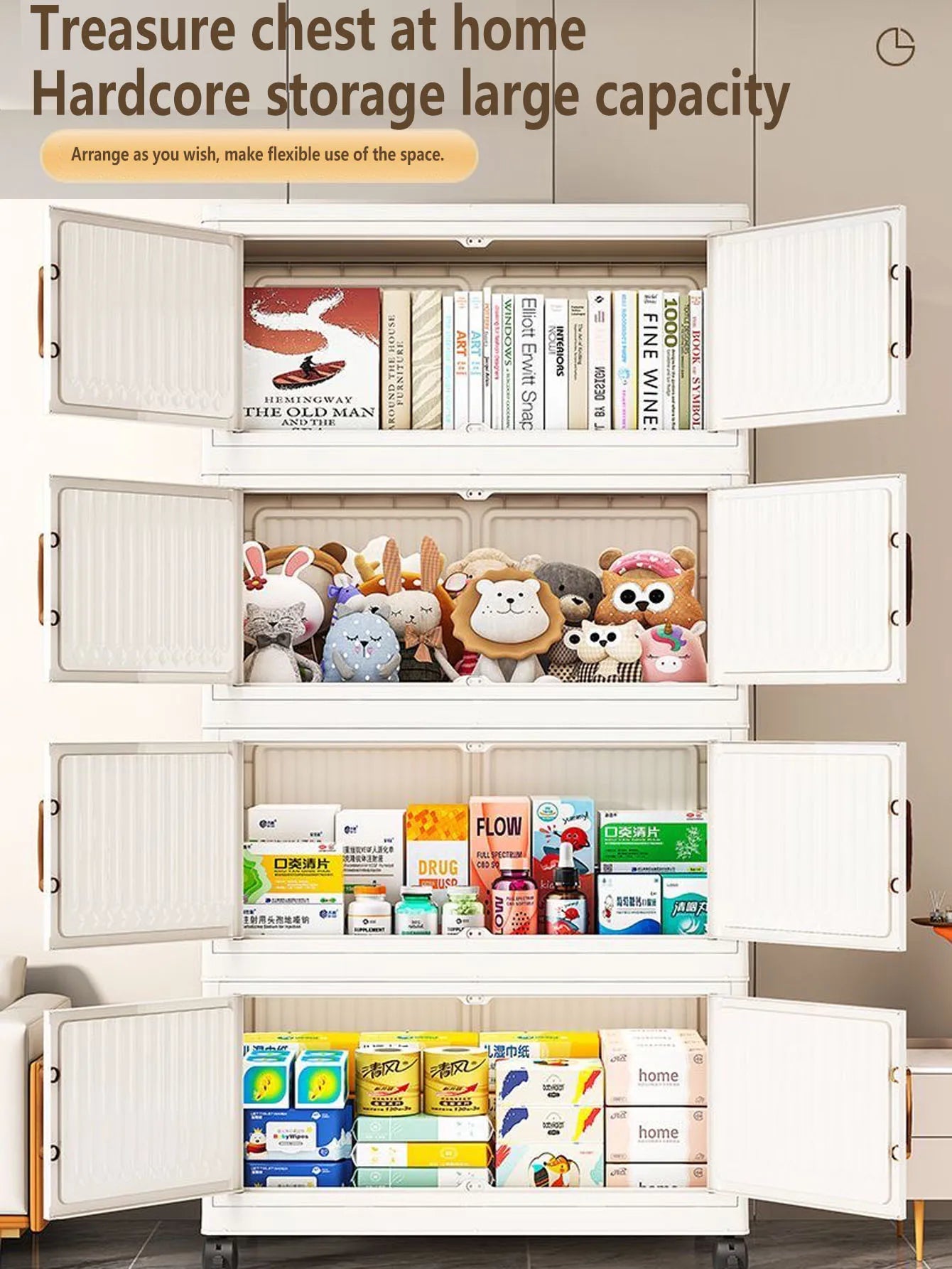 Foldable Plastic Storage Cabinet for Kids Bedroom No-Install Home Organizer for Toys And Clothes - Compact Space-Saving Solution