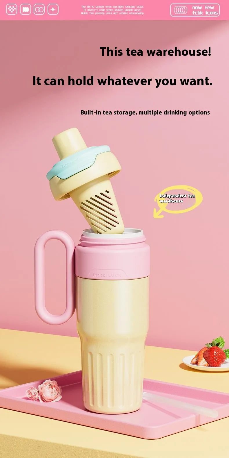 LAREEN™ Thermal Cup 780ml-26.4 oz Gradient - Stainless Steel with Straw & Lid